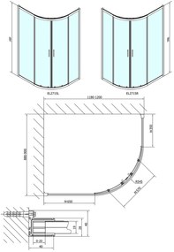 Polysan Polysan, EASY LINE štvrťkruhová sprchová zástena 1200x900mm, L/R, číre sklo, EL2715