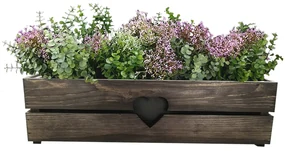 AMADEA Drevený obal na kvetináč so srdcom - tmavý, 62x21,5x17cm Český výrobok
