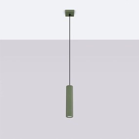 Závesné svietidlo Karbon, 1x olivovo zelené kovové tienidlo