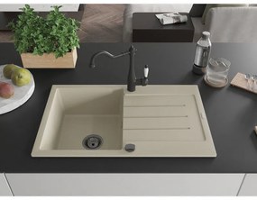 Mexen Bruno, granitový drez 795x495x200 mm, 1-komorový a drezová batéria Carla, béžová, 6513-69-670700-70