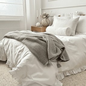 Obojstranný prehoz z mušelínu a umelej kožušiny šedá melange 140x200 cm