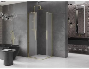 Mexen Velar Duo, sprchový kút s posuvnými dverami 90 x 90 cm, 8mm sklo námraza, zlatá lesklá, 871-090-090-32-50