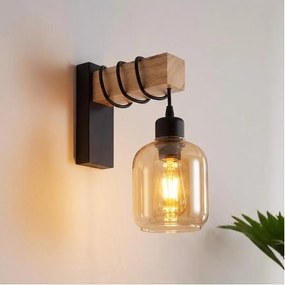 BRILAGI - Nástenné svietidlo WOOD GLASS 1xE27/60W/230V borovica/čierna/dymová hnedá