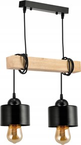 BERGE LED závesné stropné svietidlo drevený trám 2xE27 Luster Loft Cup Black
