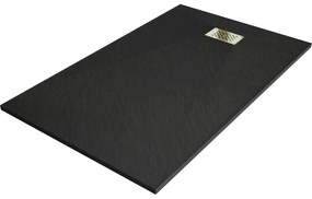 Mexen Hugo, obdĺžniková sprchová vanička SMC 160 x 80 cm, čierna, zlatá krytka, 42708016-G