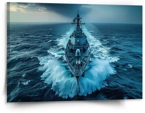 Sablio Obraz Vojnová loď prerážajúca oceán - 150x110 cm