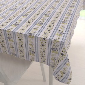 Biante Bavlnený obdĺžnikový obrus Sandra SA-348 Sivé popínavé kvety a modré pruhy 130x220 cm