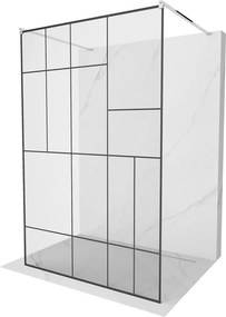 Mexen Kioto, priechodná sprchová zástena 130 x 200 cm, 8mm sklo číre/čierny vzor, 2x chrómová stabilizačná rozpera, 800-130-002-01-78