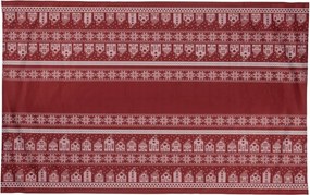 Tmavočervený zimný obrus s domčekmi a vločkami - 140*220 cm