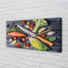Obraz canvas Nôž vlákna priadze špenát paradajky 120x60 cm