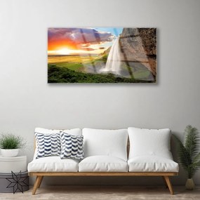 Obraz na skle Hora vodopád príroda 120x60 cm