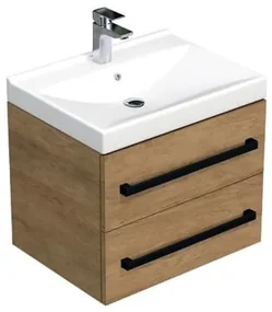 Kúpeľňová skrinka s čiernou úchytkou a umývadlom SAT Cube Way 60x53x46 cm dub Hickory mat CUBE46C602DHVER