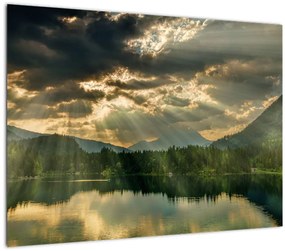 Obraz jazera s presvitajúcim slnkom (70x50 cm)