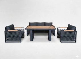 Garden Line SKOPJE HLINÍKOVÁ SÚPRAVA NÁBYTKU (SOFA + 2 KRESLÁ + STÔL) ŠEDÁ + ŠEDÉ VANKÚŠE *8109