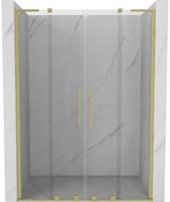Mexen Velar L Duo, posuvné sprchové dvere do otvoru 140 cm, 8mm číre sklo, zlatá matná, 871-140-003-02-55