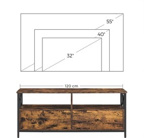 TV skrinka s 2 zásuvkami, TV stolík pre televízory do 55", rustikálna hnedá