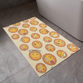 Kúpeľňová penová rohož / predložka PRO-053 Veselé smajlíky na krémovom - metráž šírka 65 cm