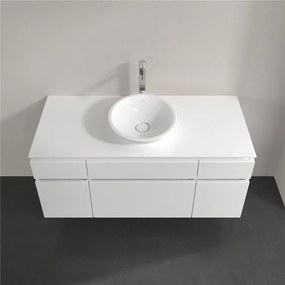 VILLEROY &amp; BOCH Legato závesná skrinka pod umývadlo na dosku (umývadlo v strede), 5 zásuviek, 1200 x 500 x 550 mm, Glossy White, B57800DH