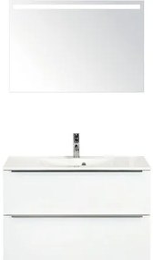 Kúpeľňový nábytkový set Pulse 90 cm s umývadlom biela lesklá a zrkadlom s LED osvetlením