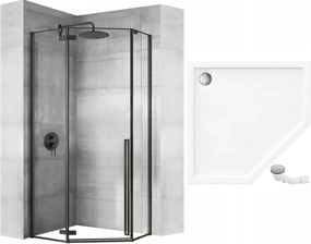 Päťuholníkový sprchovací kút REA DIAMOND 90x90 cm, čierny matný/transparent + vanička Diamond čierna