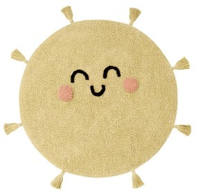 Žltý prateľný ručne tkaný bavlnený detský koberec ø100 cm You're My Sunshine – Lorena Canals
