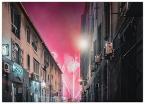 Sklenený obraz ohňostrojov v Marseille (70x50 cm)
