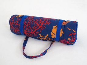 Plážové ležadlo v rolke MORSKÝ KONÍK S KORALMI 148x52 cm, modré