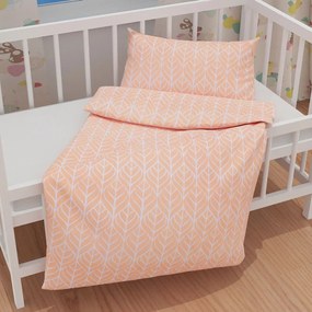 Biante Detské bavlnené posteľné obliečky do postieľky Sandra SA-213 Listy na marhuľovo oranžovom Do postieľky 90x130 a 40x60 cm