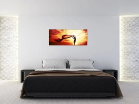 Obraz - Silueta ženy v západu slnka (120x50 cm)