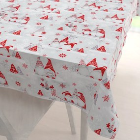 Biante Vianočný bavlnený obdĺžnikový obrus Sandra SA-133 Červení škriatkovia na svetlo sivom 60x100 cm