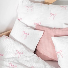 Goldea detské krepové obliečky - ružové mašličky 140 x 200 a 70 x 90 cm