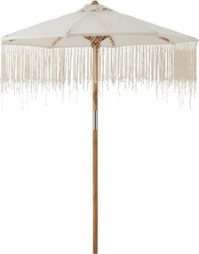 Biely slnečník so drevenou tyčou a strapcami Macrame - ∅ 200 250 cm