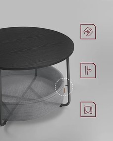 Konferenčný stolík SALMA s odkladacím košom, Ø 75 cm, čierny