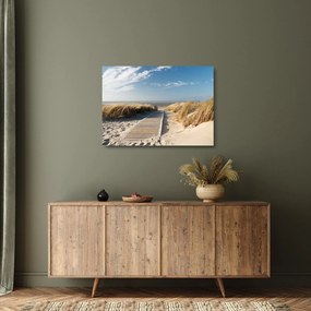Sklenený obraz - Piesočná pláž na ostrove Langeoog, Nemecko (70x50 cm)