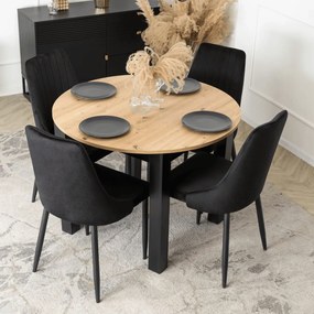Vintino Jedálenská zostava stôl AMFORA 102-142cm dub artisan čierny + 4 stoličky RODIGO čierne