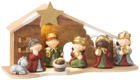 Prírodný svietiaci Betlehem s keramickými postavičkami Nativity - 31*10*16 cm
