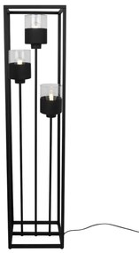Stojacia lampa Roma Cage, 3x čierne/transparetné sklenené tienidlo v kovovom ráme