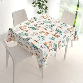 Biante Detský bavlnený štvorcový obrus Sandra SA-513 Africké zvieratká na bielom 150x150 cm