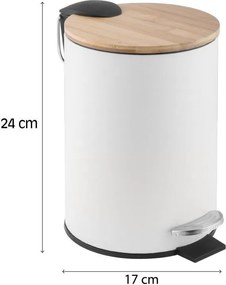 Odpadkový kôš do kúpeľne VINCENT s bambusovým krytom 3l - softclose - biely