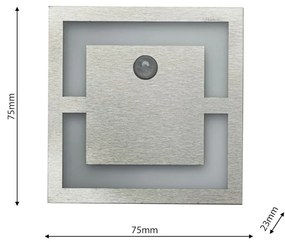 Schodiskové LED svietidlo Quadro, 1x LED 0,6w, 4000k, s, pohybový senzor