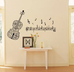Samolepka na stenu "Husle a Noty" 80x50 cm