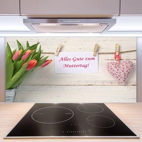 Sklenený obklad Do kuchyne Tulipány srdce umenie 125x50 cm