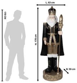 Čierna vianočná dekorácia socha Luskáčik v životnej veľkosti - 63*50*178 cm