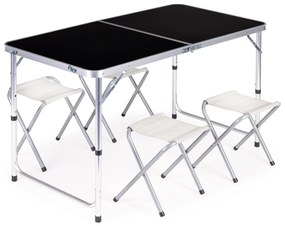 ModernHome Skladací piknikový stôl so 4 stoličkami - čierny