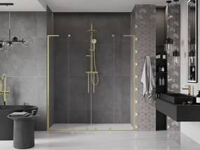 Mexen Velar L Duo, posuvné sprchové dvere do otvoru 200 cm, 8mm číre sklo, zlatá matná, 871-200-003-02-55