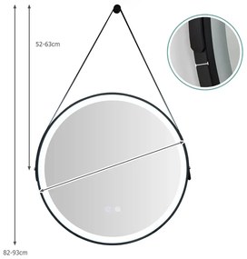 Okrúhle LED zrkadlo, čierne | 61 cm