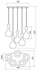 Redo 01-2262 - Luster na lanku LOB 5xE27/42W/230V šedá