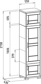 Úzka vysoká jednokrídlová policová šatníková skriňa, 55x43x216 cm Otváranie vpravo