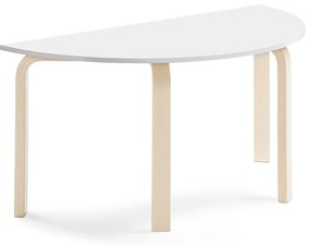 Stôl ELTON, polkruh, 1200x600x590 mm, laminát - biela, breza