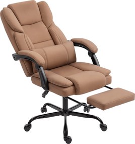 HOMCOM ergonomická kancelárska stolička s podnožkou – nastaviteľná výška, bedrová opora, 360° otáčanie, PU koža, hnedá | Aosom